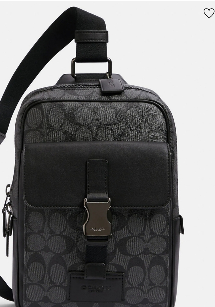 COACH Signature Leather Canvas Track PK Crossbody Messenger bag 100% Auth…